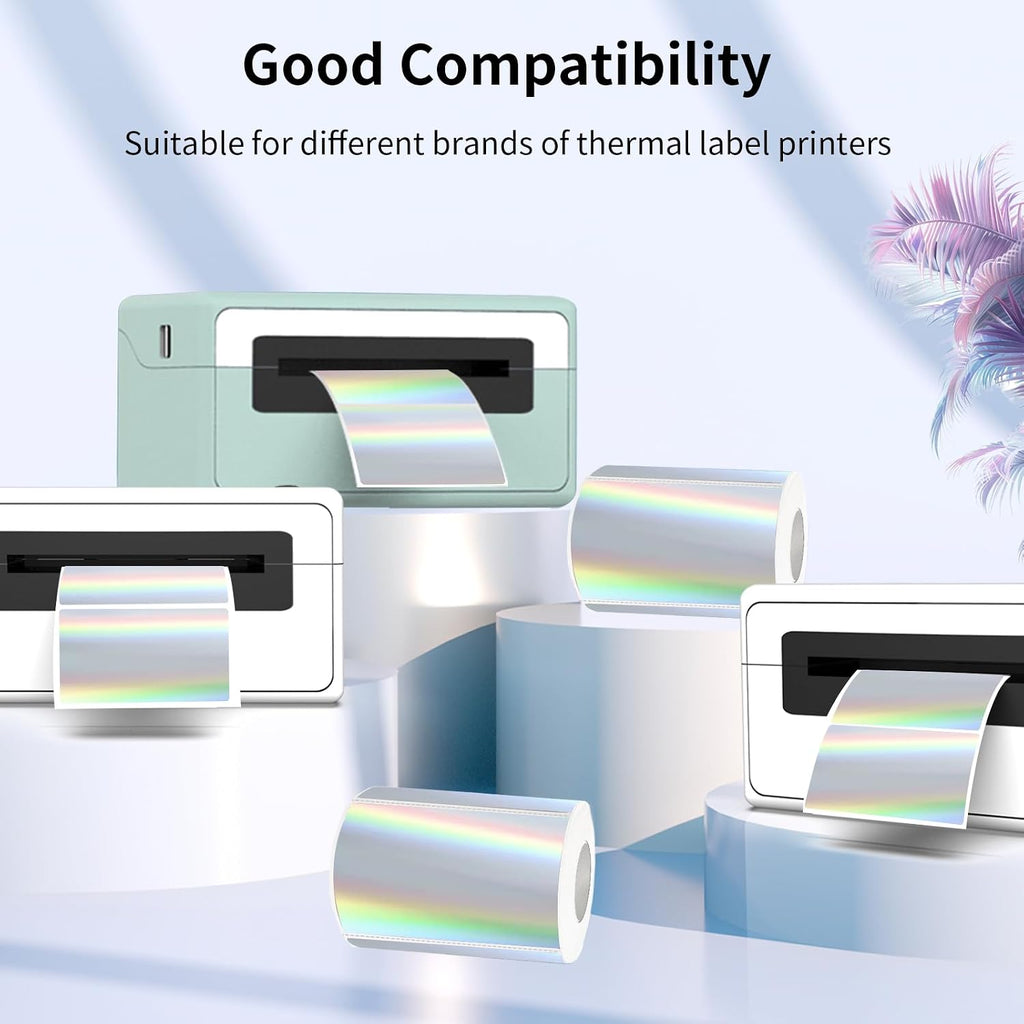 3x2 Inch Holographic Thermal Labels, Silver Thermal Sticker Labels, Rainbow Glitter Stickers for Price, Barcode