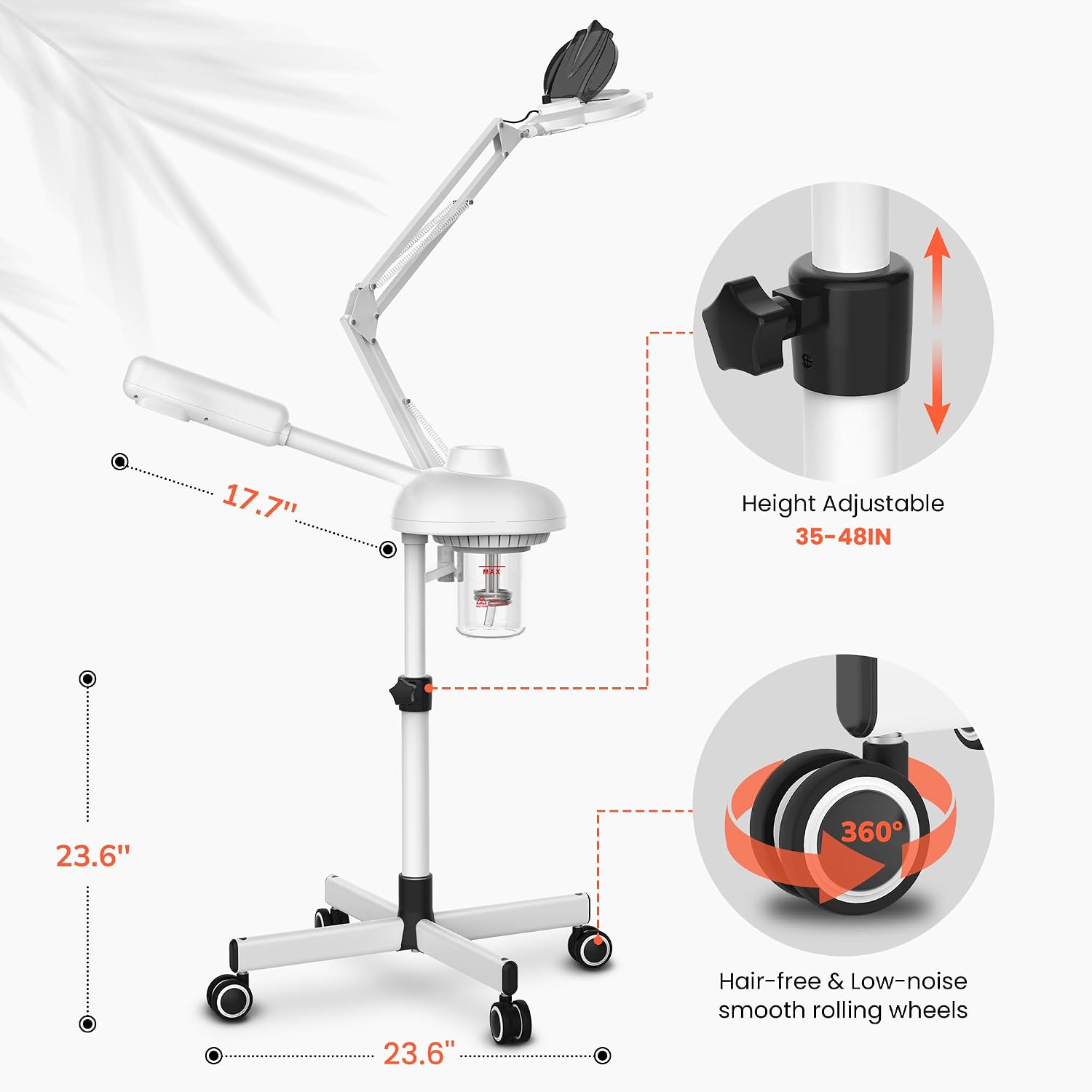 2-in-1 Professional Facial Steamer with 5X Magnifying Lamp | Esthetician Steamer on Wheels with Ozone and Hot Mist