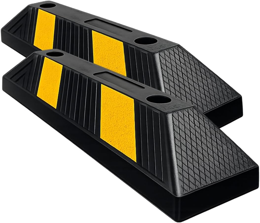 Parking Stopper Block for Garage or Parking lot – 20” Long 2 Pcs Reflective Heavy Duty Rubber Bumper Block Car Wheel