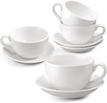 4 Set 16oz Cappuccino Cups with Saucers, Heavyweight Porcelain