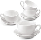4 Set 16oz Cappuccino Cups with Saucers, Heavyweight Porcelain