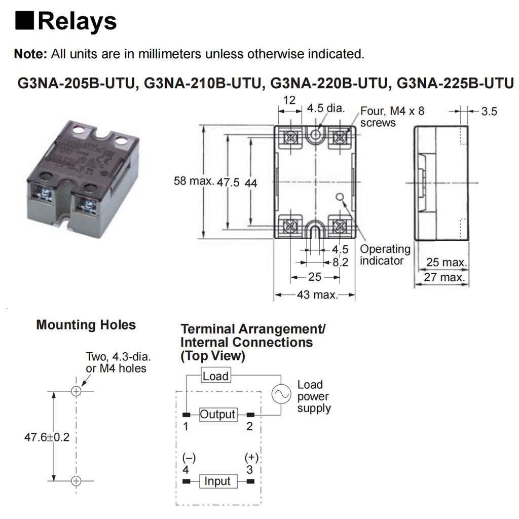 G3NA-225B Solid State Relay - 25A, 24 to 240 VAC, 1-Pole, Zero Cross Functio, Surface Mounting