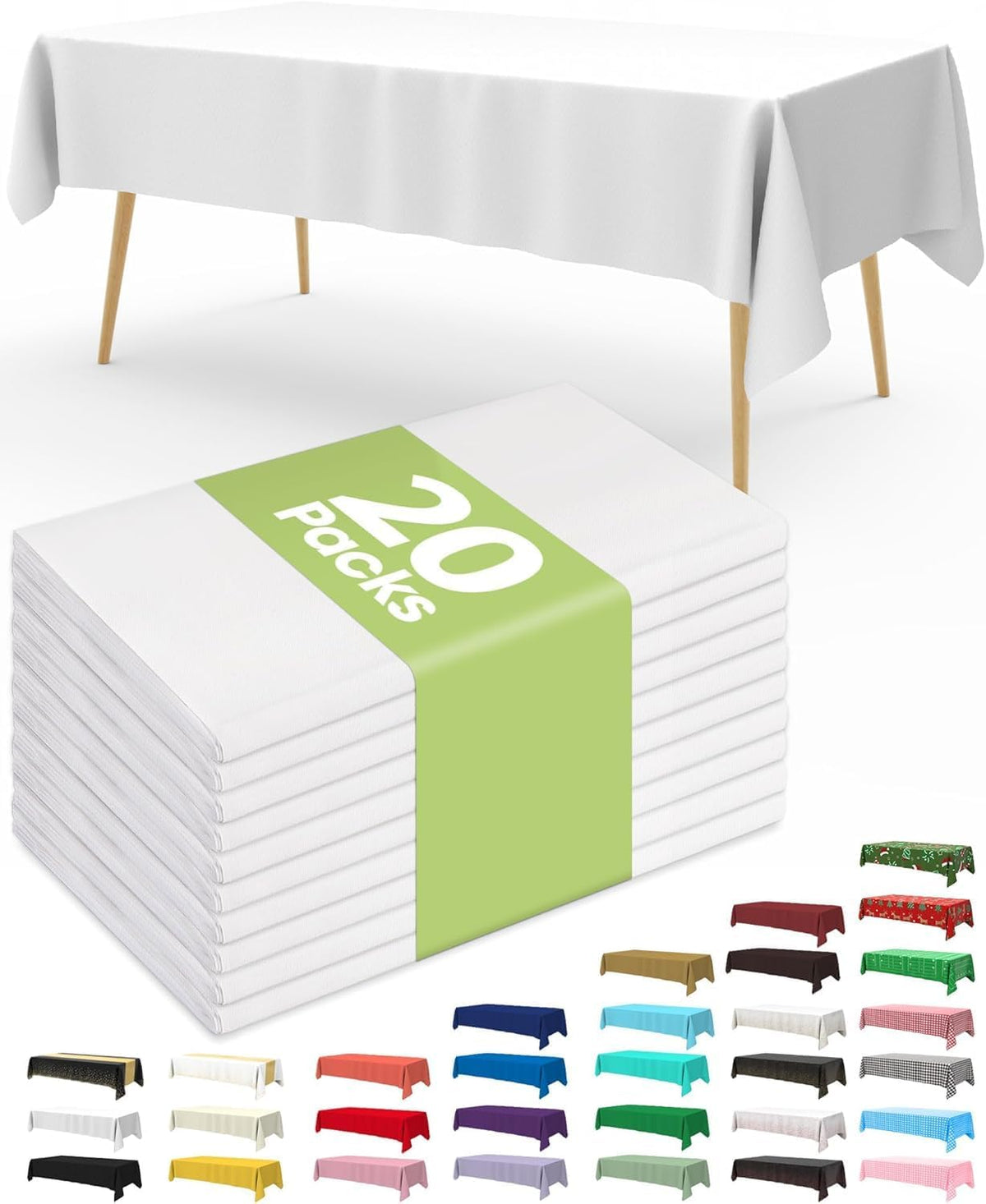 20 Pack White Disposable Plastic Tablecloth 54x108 Inch