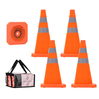 18 Inch 4 Pack Collapsible Traffic Safety Cones, Multi Purpose Pop-up Cones with Reflective Collars, Orange Safety