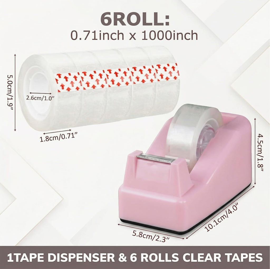 1 Pack Desktop Tape Dispenser Pink with Weighted Nonskid Base