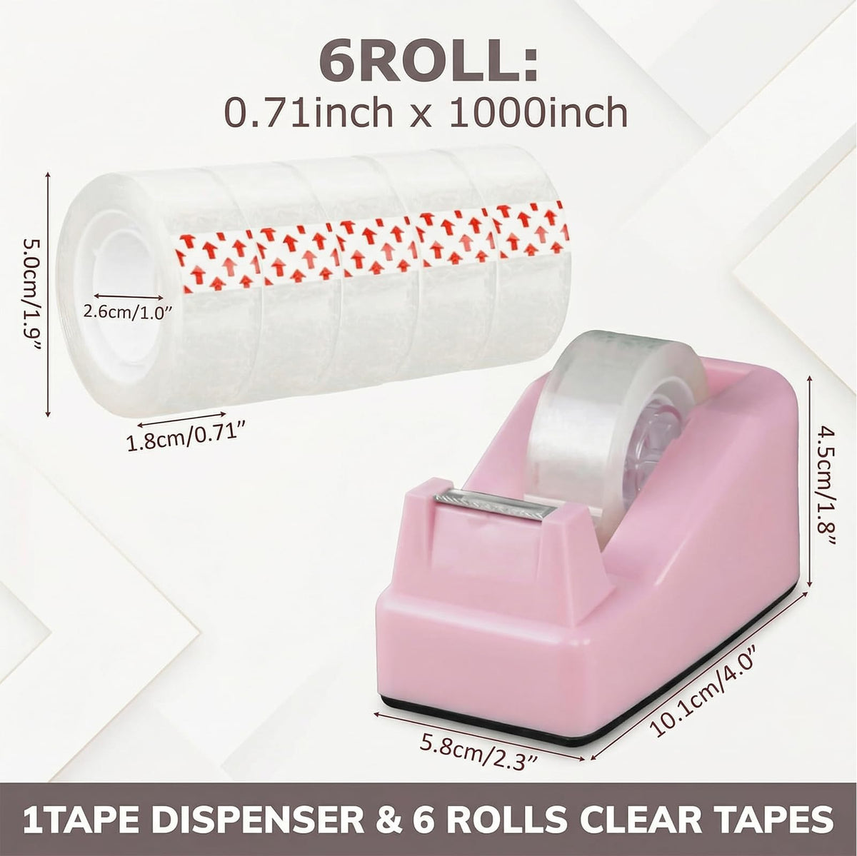 1 Pack Desktop Tape Dispenser Pink with Weighted Nonskid Base