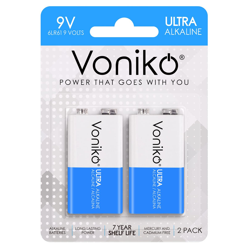 9V Batteries 2 Pack, 9 Volt Alkaline Battery for Smoke Alarms