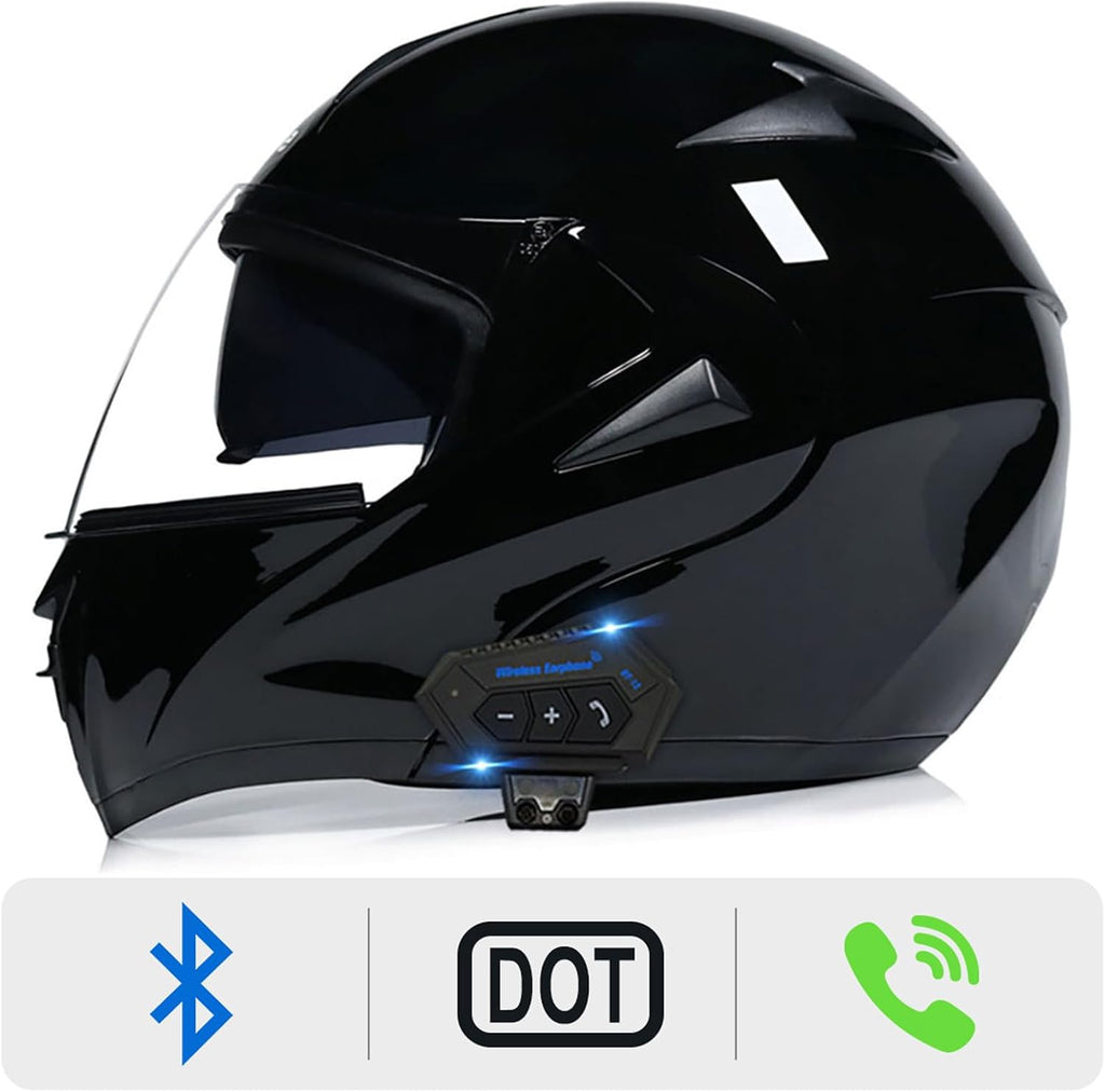 Motorcycle Bluetooth Modular Helmet, DOT Approved Dual Visor Full Face Flip up Bluetooth Integrated Motorcycle