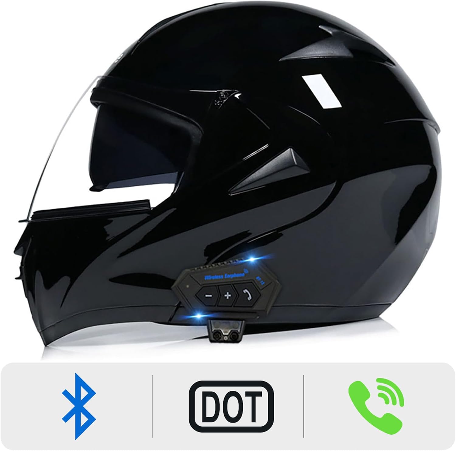 Motorcycle Bluetooth Modular Helmet, DOT Approved Dual Visor Full Face Flip up Bluetooth Integrated Motorcycle