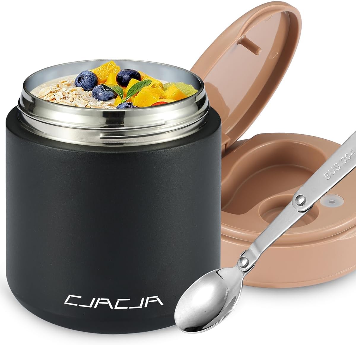 Thermo for Hot Food Kids - 15.2oz with Folding Spoon and Silicone handle | Leak Proof Insulated Food Jar, Soup