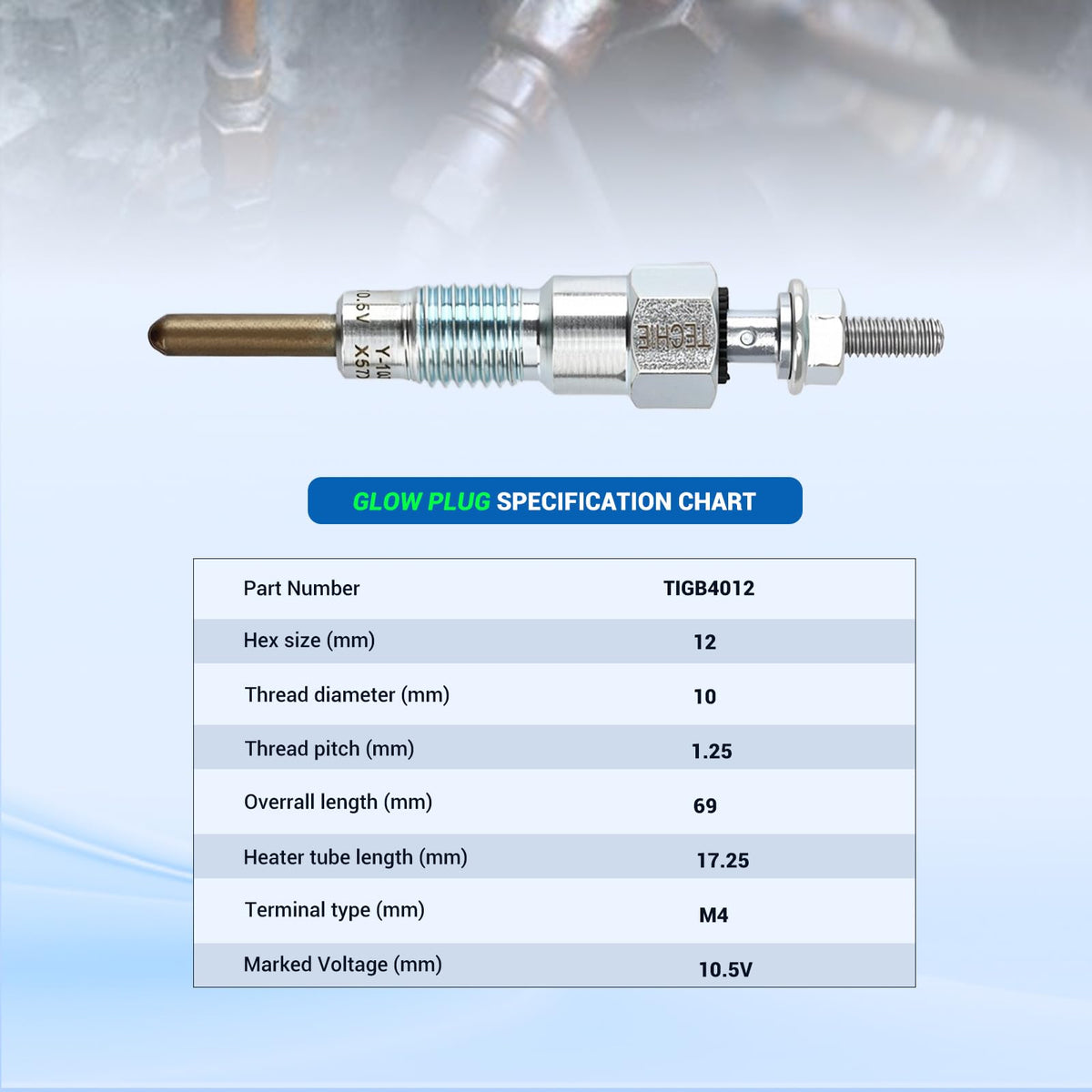 Techie TIGB4012 Glow Plug Replace for NGK (2031) Y103V Glow Plug,1PCS