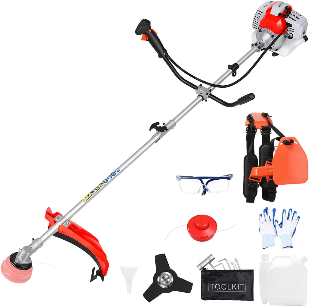 Gas Powered Weed Eater, 52cc 2-Stroke Weed Wacker, Powerful 2-in-1 String Trimmer & Brush Cutter for Yard Garden
