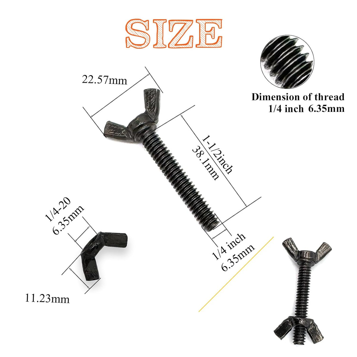 15 Sets 1/4"-20 x1-1/2 Wing Screw Bolts and Wing Nut Kit Butterfly Screws and Nut with Hand Twist Tighten Wing Head