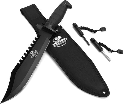 15-inch Survival Knife with Sharpener and Fire Starter | Fixed Blade Hunting Bowie Knife for Camping, Tactical, Outdoor