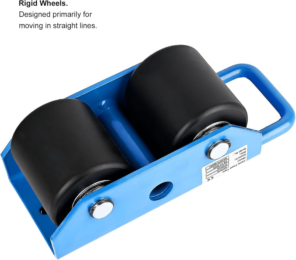 Fixed Machinery Skates for Machine Moving 5500 lbs, 2 Nylon Rollers | Carbon Steel Frame, 2 Nylon Rollers, Rubber
