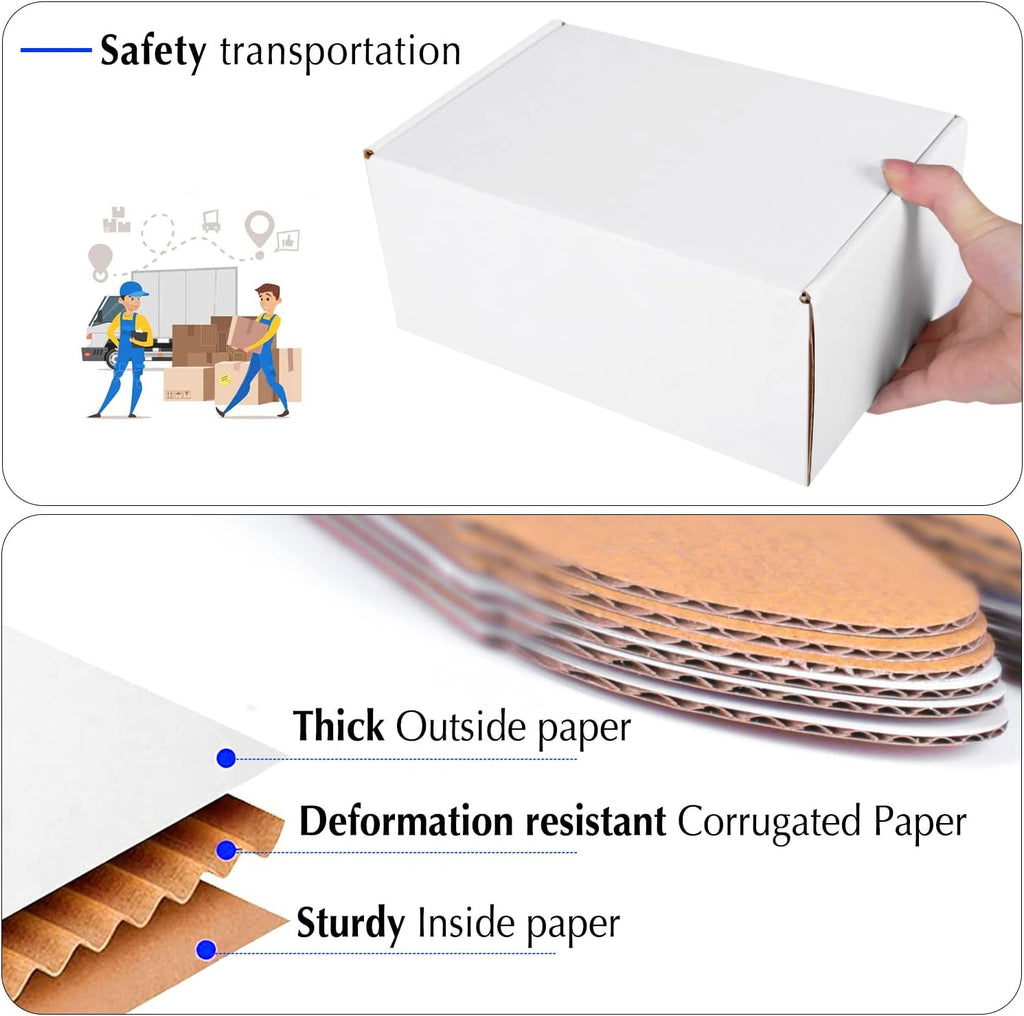 9x6x4 White Cardboard Boxes - 30 Pack Shipping Boxes for Small Business Mailing, Corrugated Packaging