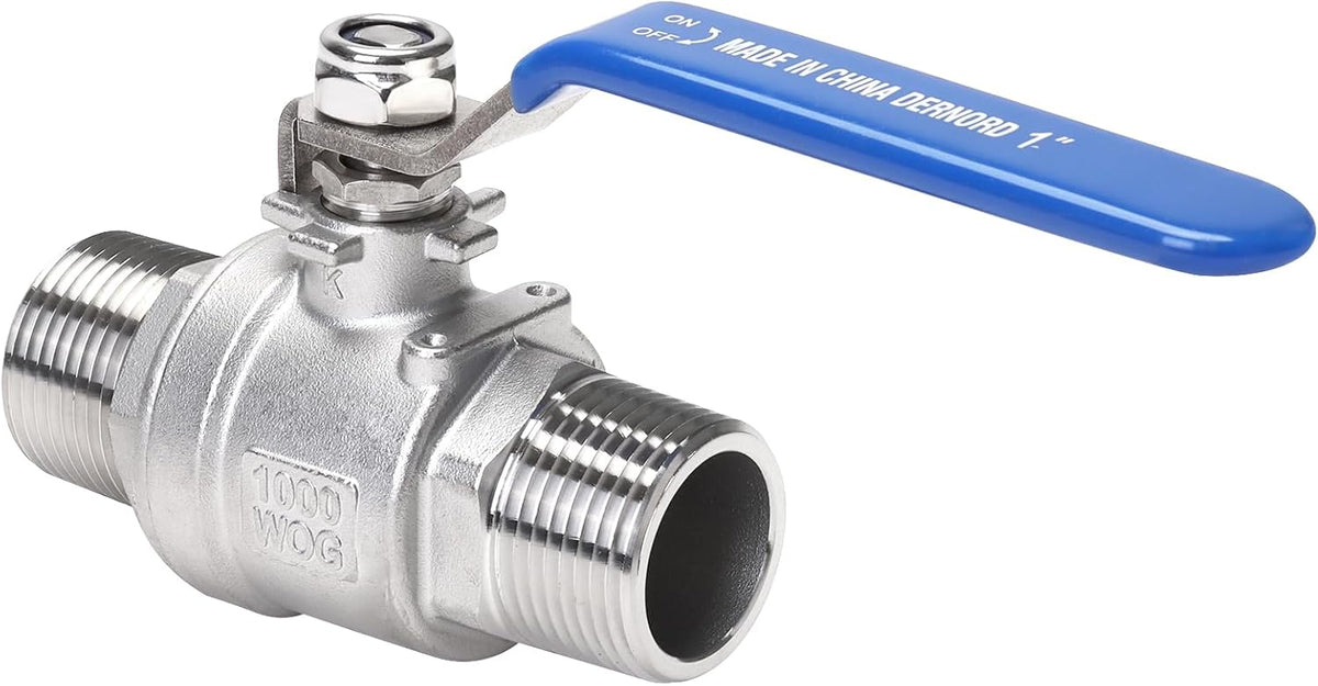 DERNORD Full Port Ball Valve 1 Inch - Male x Male Stainless Steel 304 Heavy Duty for Water, Oil, and Gas,1000WOG (1 Inch NPT)