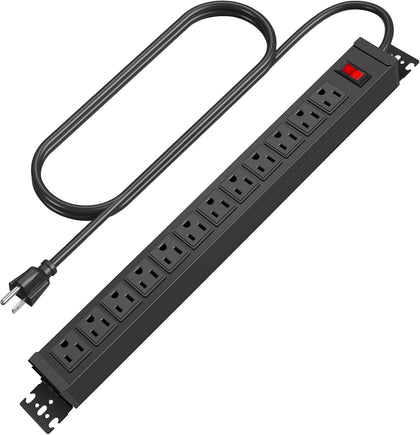 Rotating 12 Outlet Surge Protector Power Strip, 1200J, 6FT, Black, 1 | Metal Heavy Duty and Versatile Outlet Strip