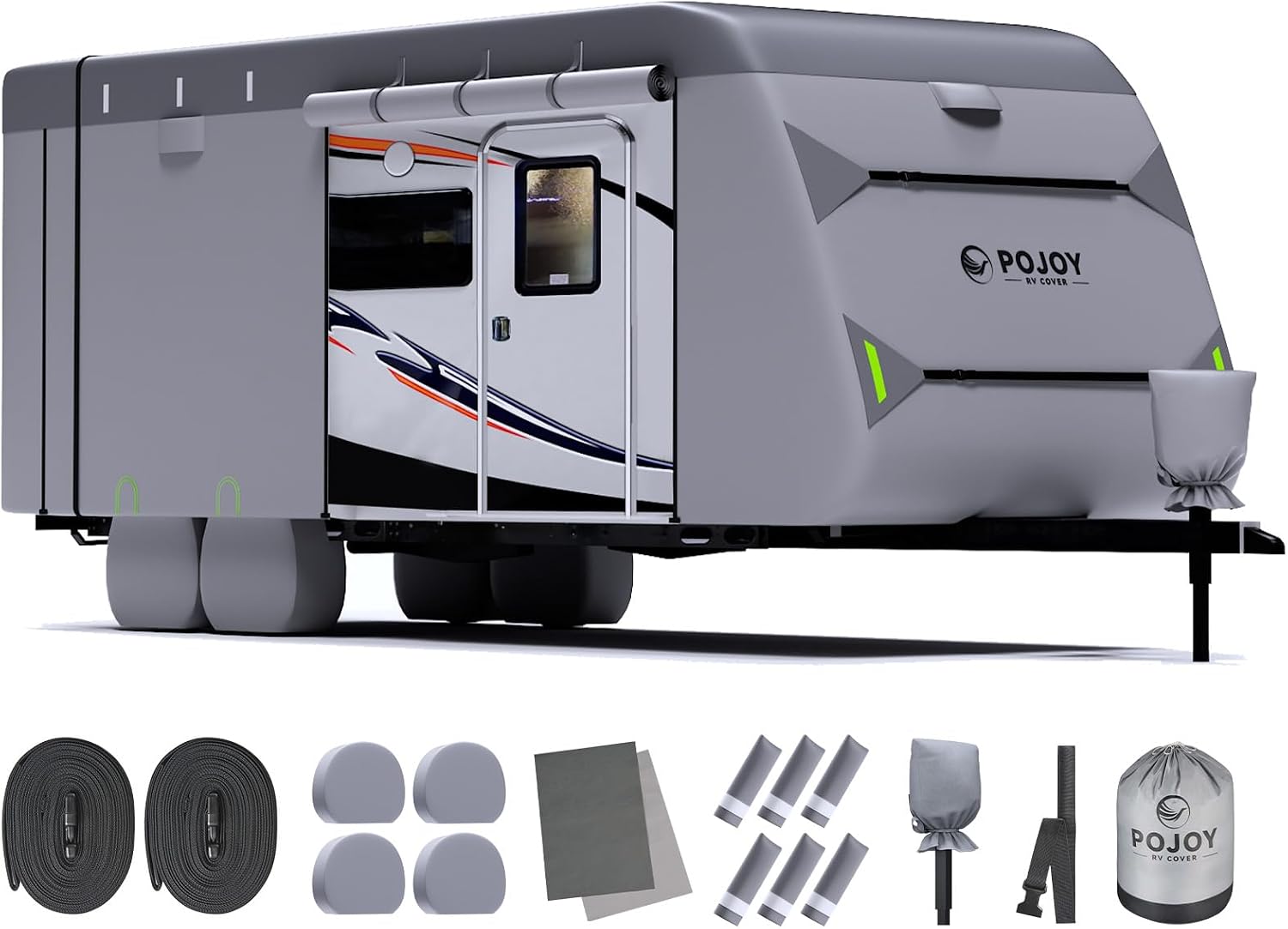 Waterproof Windproof RV Travel Trailer Cover, Anti-Rip Anti-UV 600D Oxford Fabric Camper Cover - with Tongue Jack
