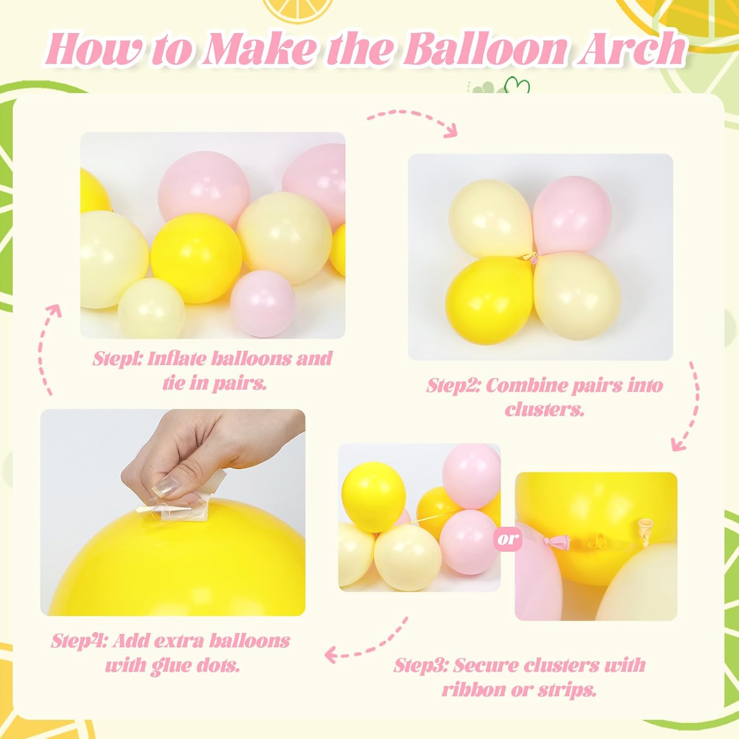Lemon Balloon Arch, Pink and Yellow Balloon Arch Kit with Pastel Yellow Light Pink Foil Balloons for Lemon Baby