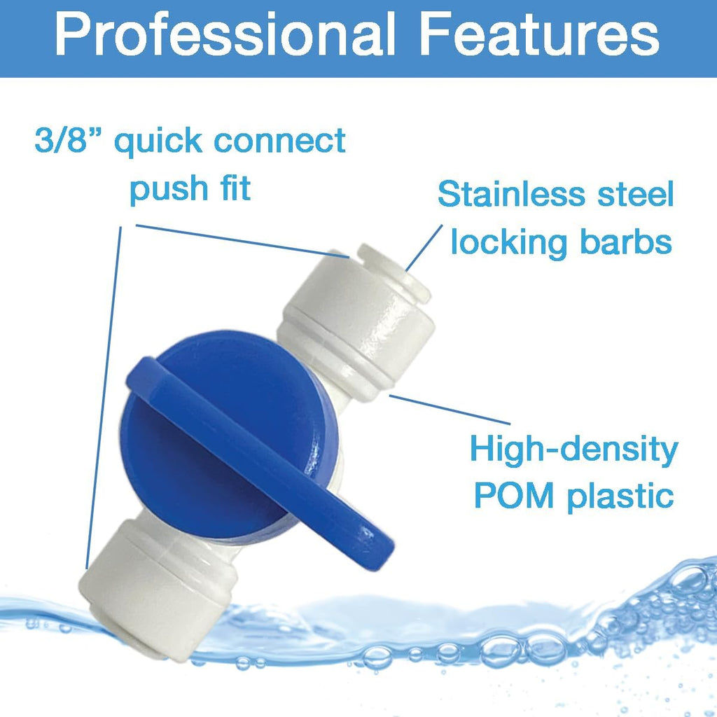 Speed Fit 1/4 or 3/8 Inch Shut Off Valve, Push to Connect Plastic Plumbing Fitting, With Locking Clips, Filtration Warehouse, Compare to PPSV040808WP (3/8" One Pack)