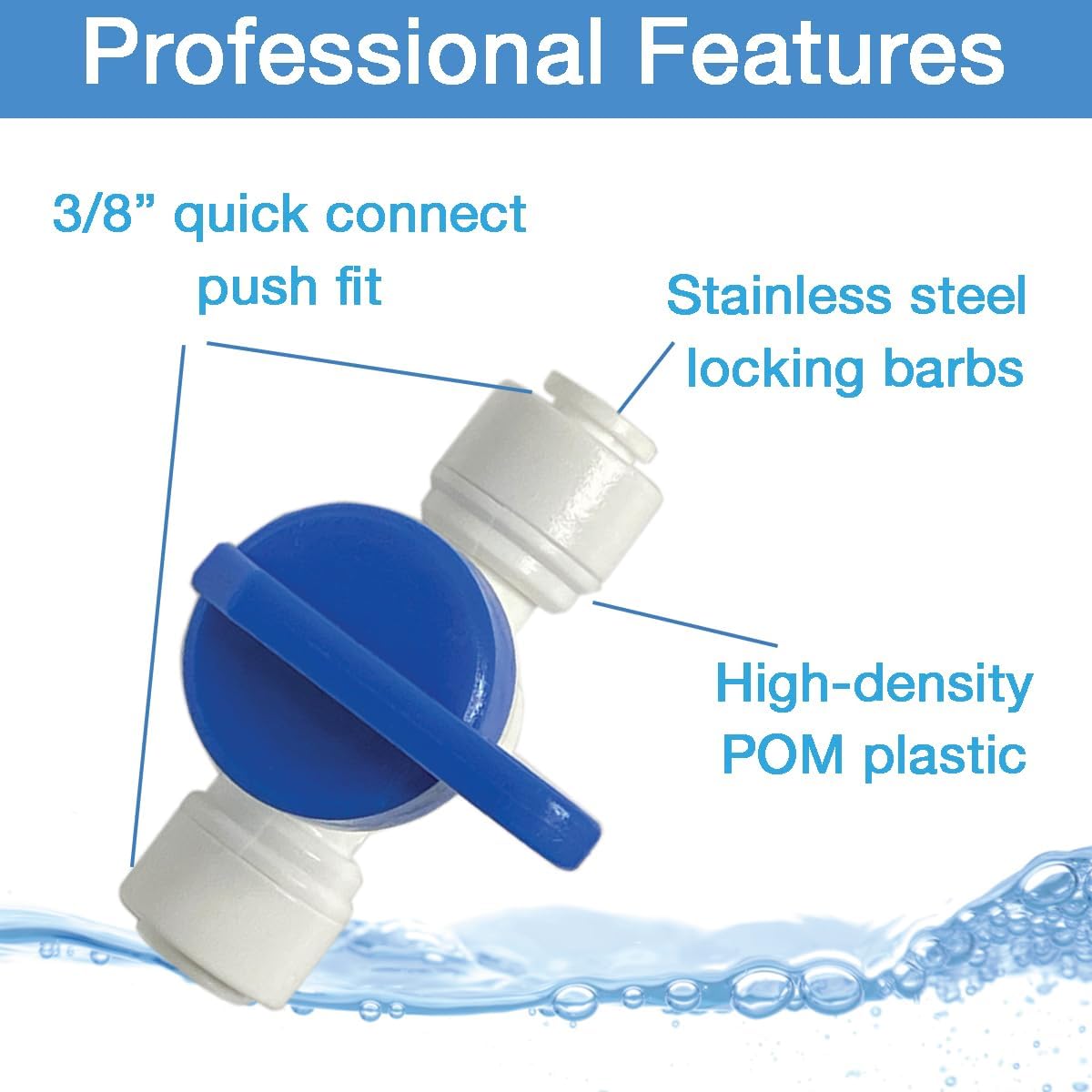 Speed Fit 1/4 or 3/8 Inch Shut Off Valve, Push to Connect Plastic Plumbing Fitting, With Locking Clips, Filtration Warehouse, Compare to PPSV040808WP (3/8" One Pack)
