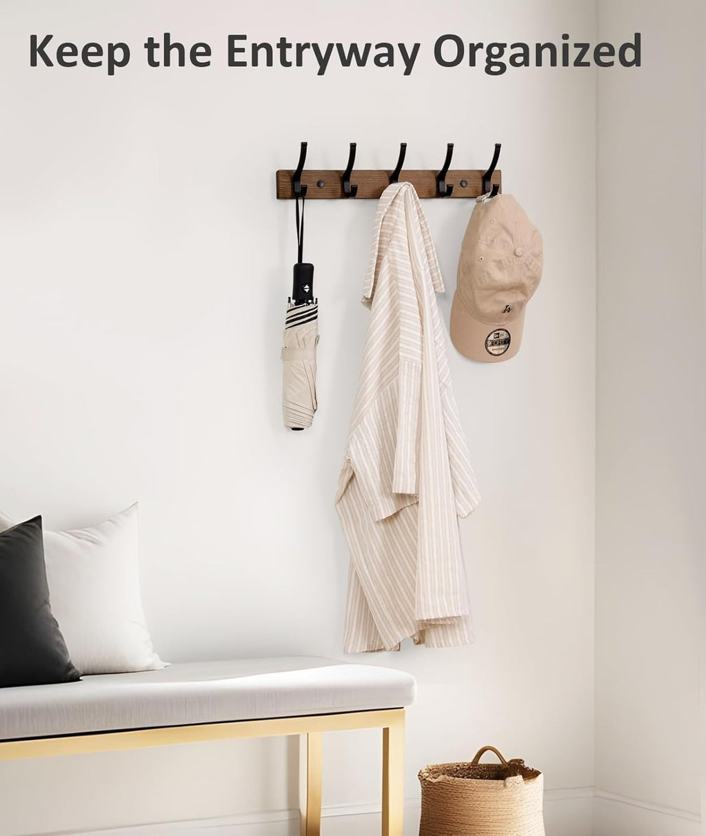 Coat Rack Wall Mount, 16.5 Inches Wood Coat Hooks, Wall Hooks for Hanging, Hat Rack Bag Hanger Key Holder for Wall
