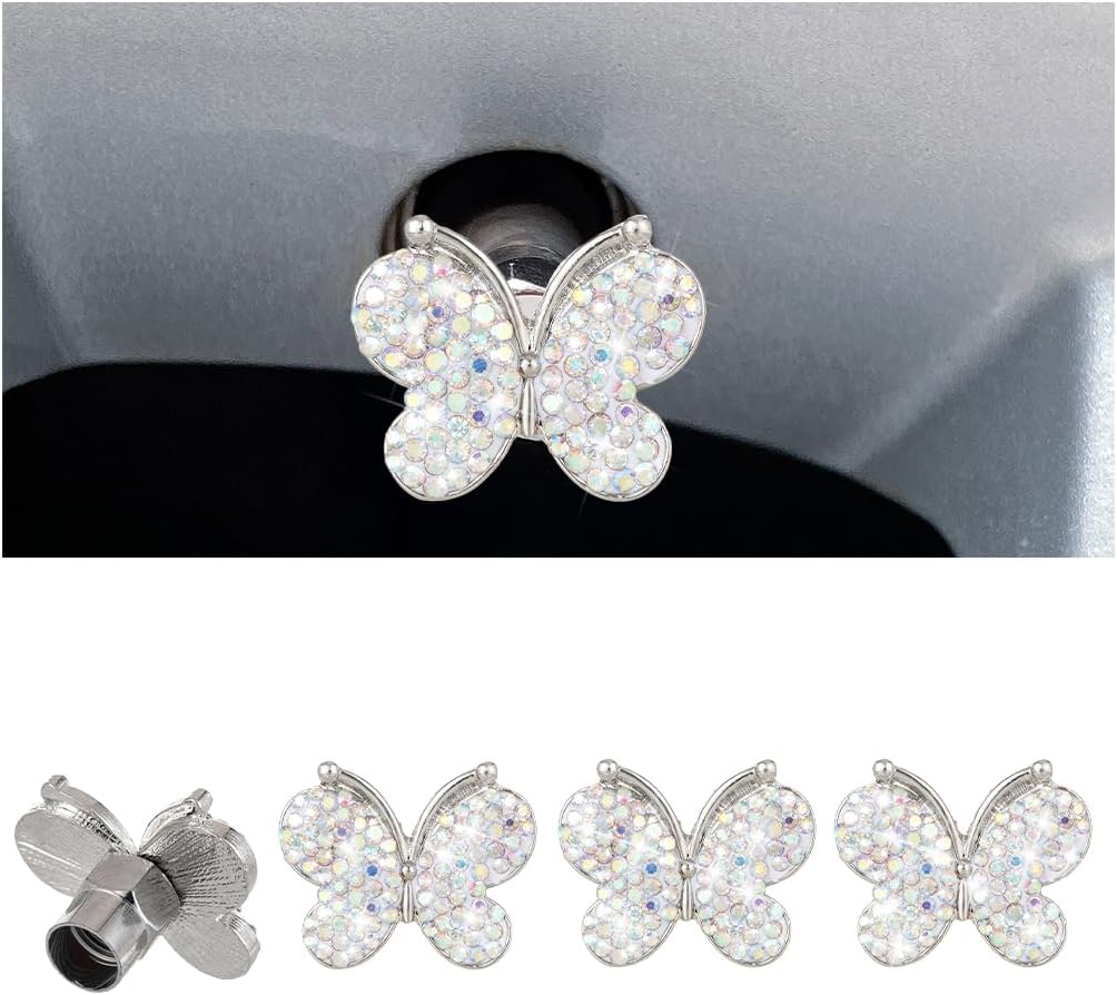 4PCS Butterfly Rhinestone Tire Valve Stem Caps, AB Color