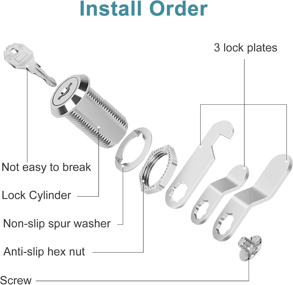 Cabinet Cam Lock 3/4" Keyed Different Cam Locks with Keys Secure Files Drawers RV Storage Locks Replacement Set, Zinc