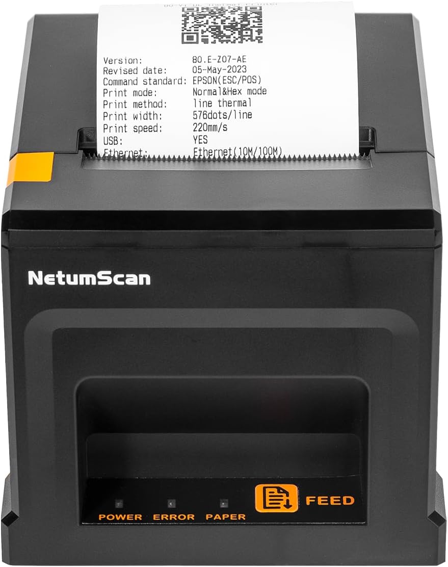 USB POS Receipt Printer, 80mm Thermal Receipt Printer with Auto Cutter Cash Drawer, 300mm/s, Support