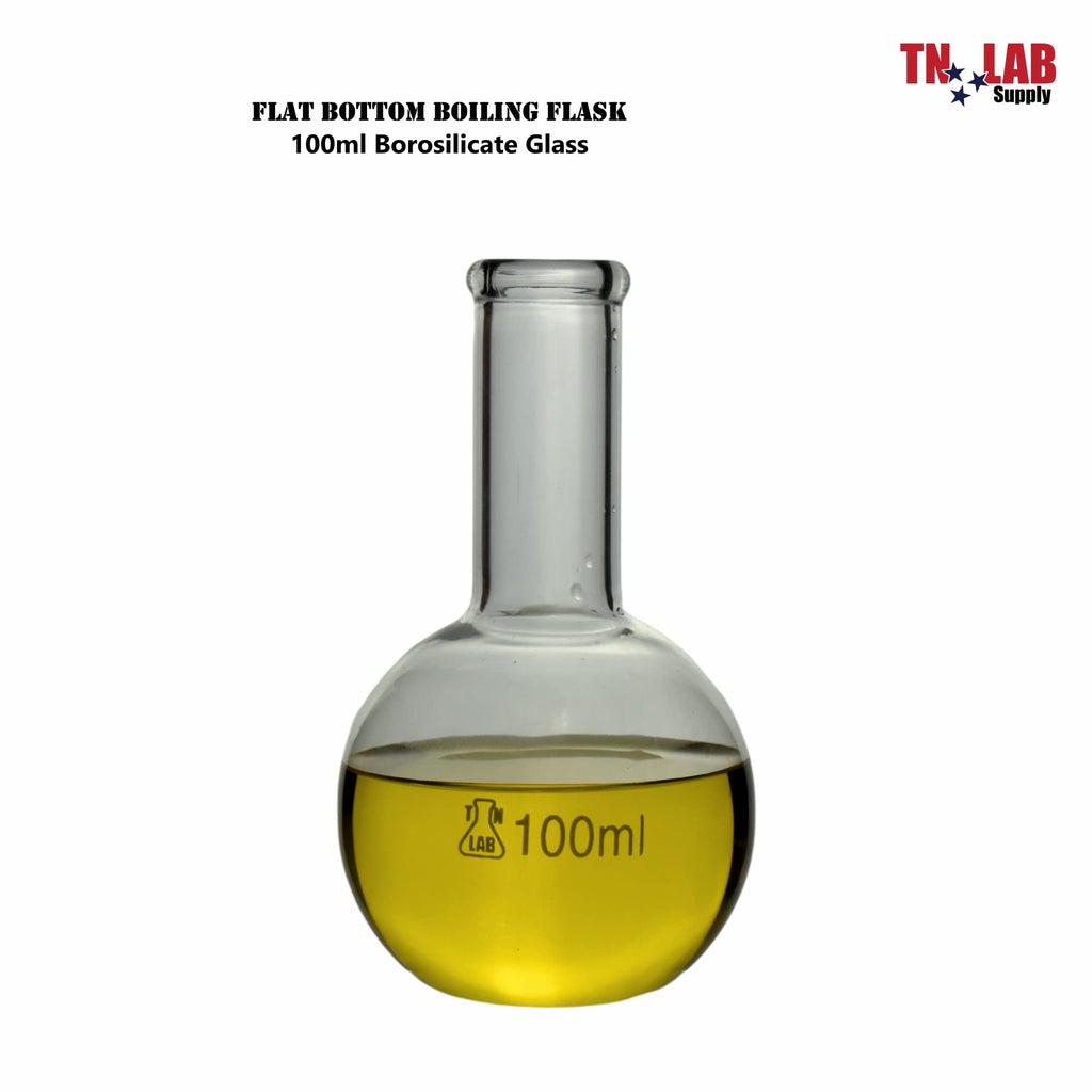 TN LAB 100ml Flat Bottom Boiling Flask Heavy-Wall Borosilicate 3.3 Glass