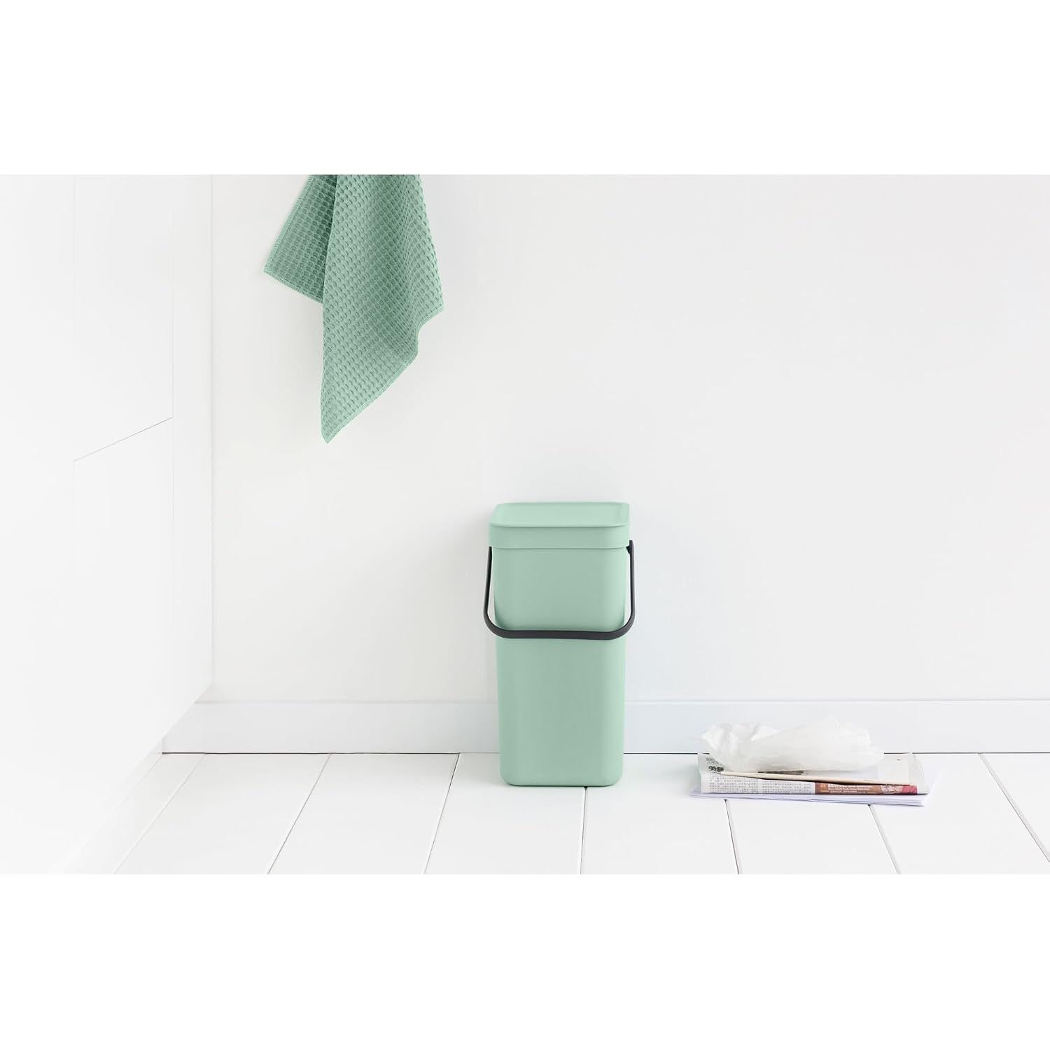 Sort & Go Kitchen Recycling Bin | S / 3.2 Gal / 12L | Jade Green | Removable Stay-Open Lid, Carry Handle | Trash Can