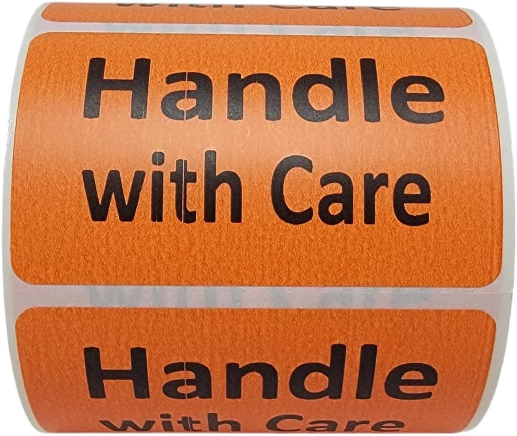 Handle with Care Labels Orange 2.5x1.5-inch Handling Fragile Adhesive Stickers 1 Roll with 500 Labels