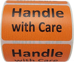 Handle with Care Labels Orange 2.5x1.5-inch Handling Fragile Adhesive Stickers 1 Roll with 500 Labels