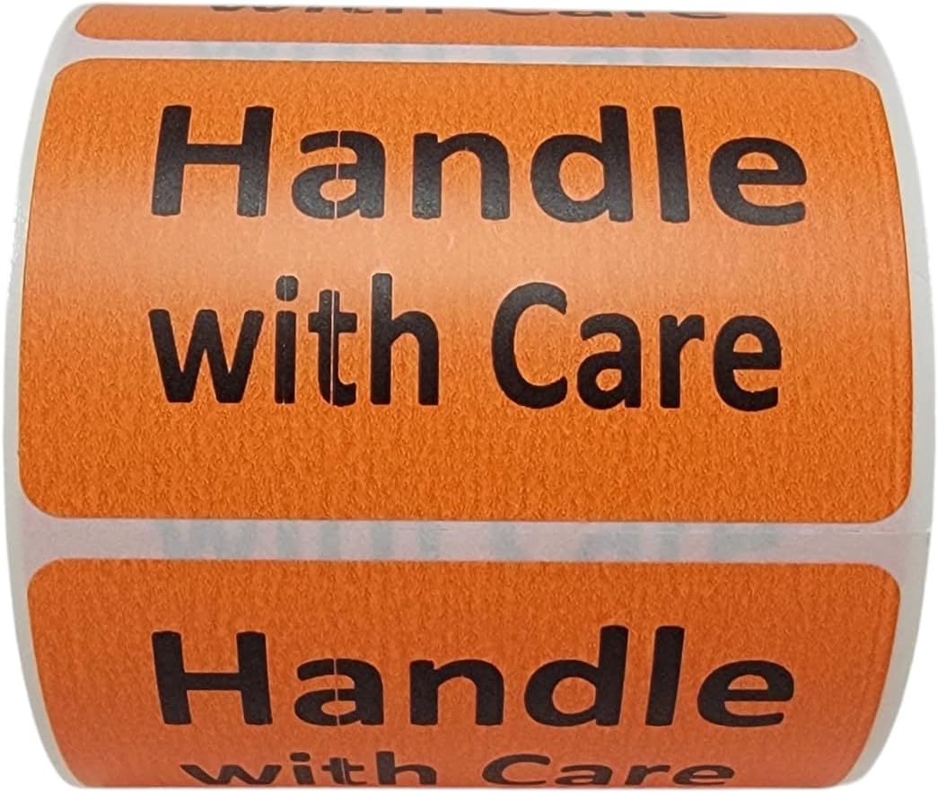 Handle with Care Labels Orange 2.5x1.5-inch Handling Fragile Adhesive Stickers 1 Roll with 500 Labels