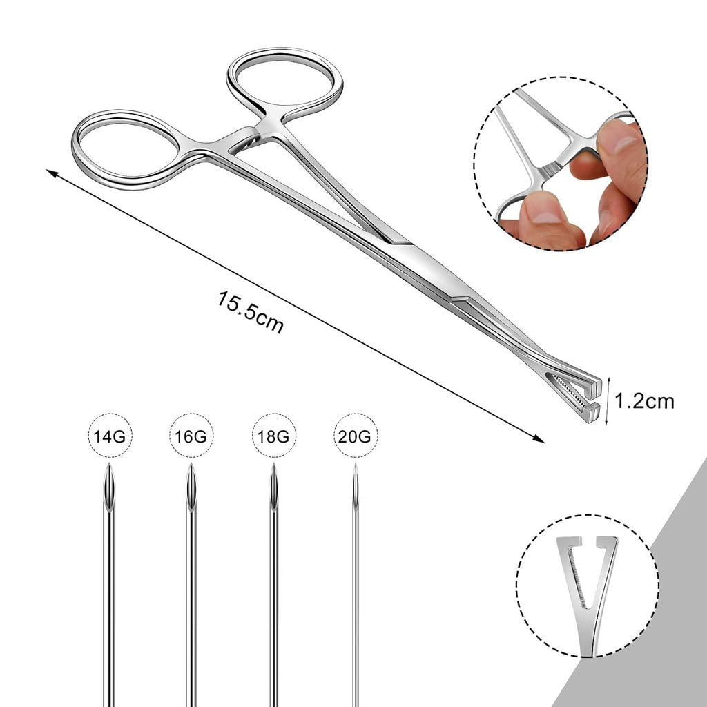 Body Septum Piercing Kit 25 Pcs Peirce Kits Include Septum Forceps Clamp Pliers 16 Pcs Stainless Steel Piercing
