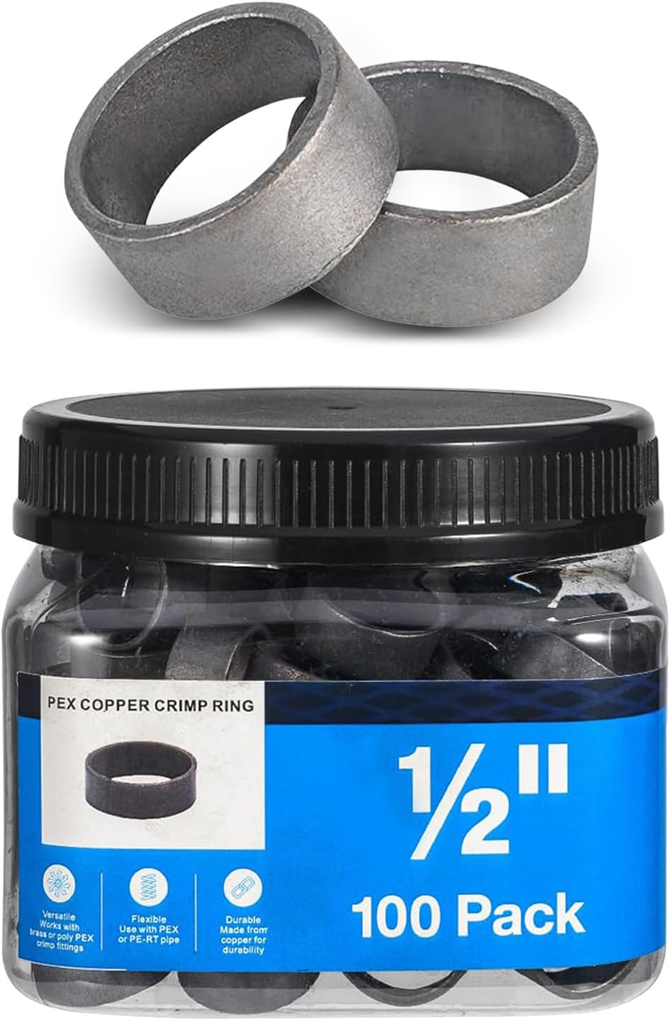 100Pack Bottled Seelink 1/2 Inch PEX Copper Ring(CLAMP024-100)