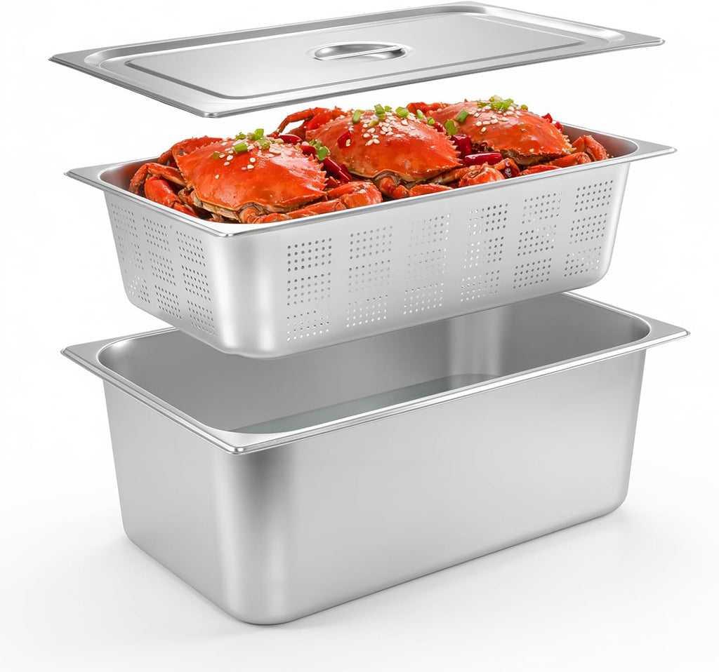 Hotel Pans with Lids Full Size 6 Inch, 8 Inch Steam Table Pans