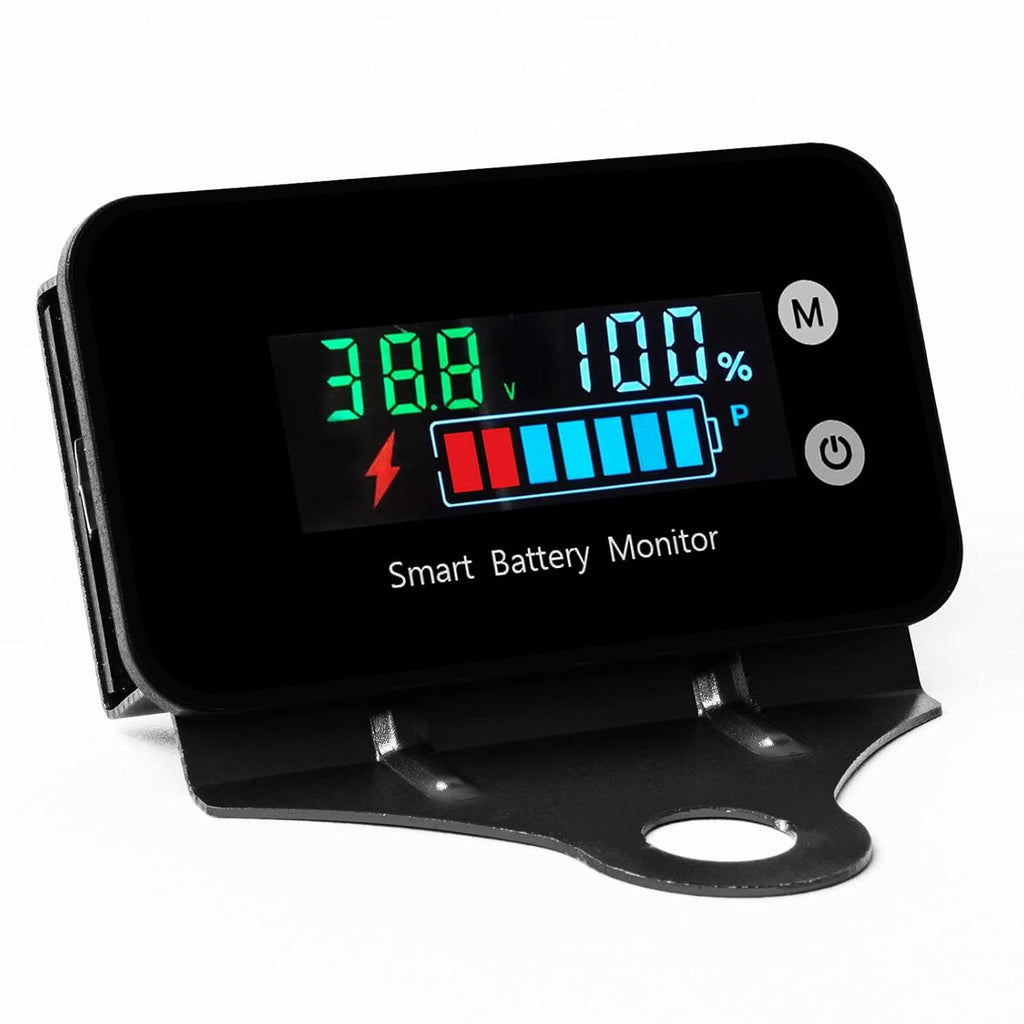 IPX7 Waterproof Battery Monitor 7-100V Tester with Bracket, Temp & Alarm | 12v 24v 36v 48v 60v 72v Digital Display