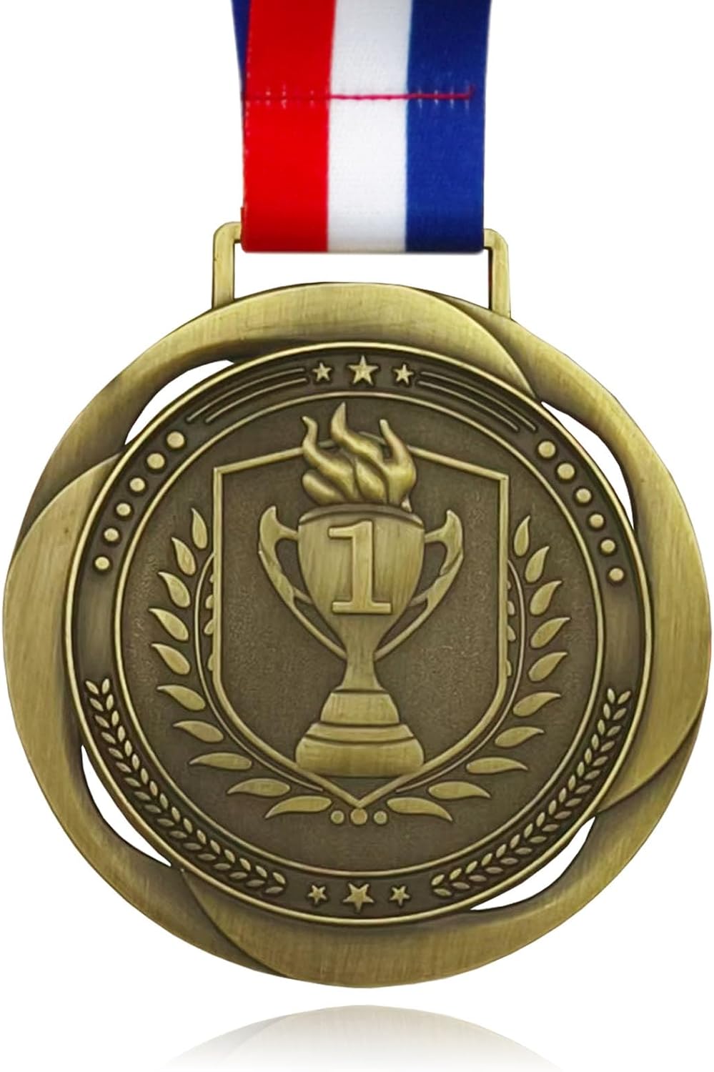 First Place Medal, Large Medal - 3.34Inch Wide - GOlympic Style Winner Medals Gold & Stripes Neck Ribbon - Perfect