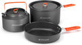 Camping Cookware Mess Kit, Camping Cooking Pot Fry Pan and 1.1L Kettle Set, Portable Camping Cookware Set with Mesh