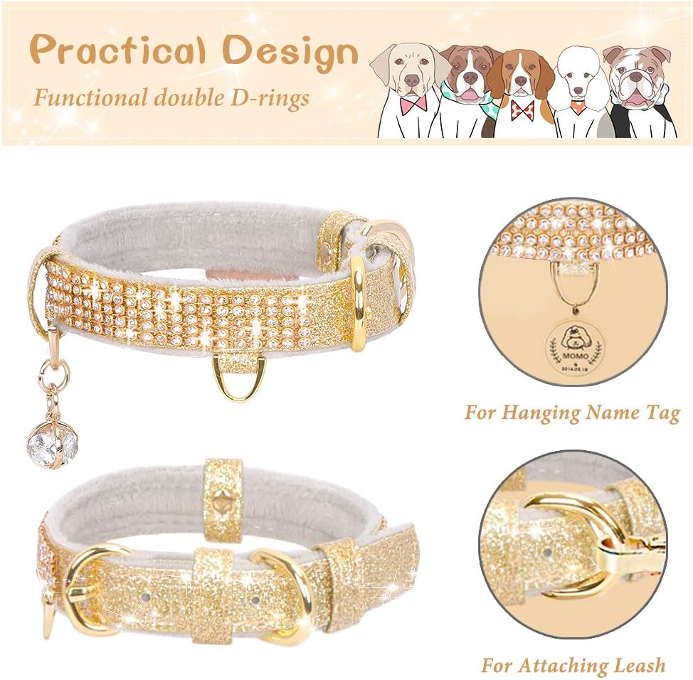 Cat Collar, Dog Collar, [Bling Rhinestones] Premium PU Leather with Pendant Adjustable Collars for Small to Medium