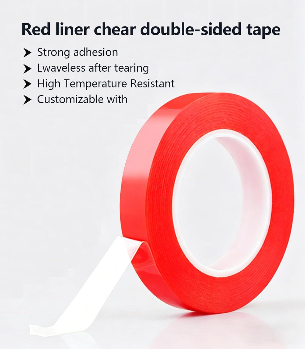 2 Rolls 5/8" Red Liner Clear Double Sided PET Tape 15mm x 25M