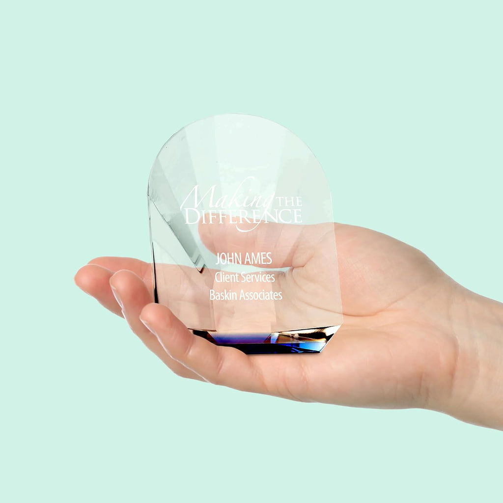 Custom Engraved Paperweight - Petite Crystal Award - Desk Accessory Trophy