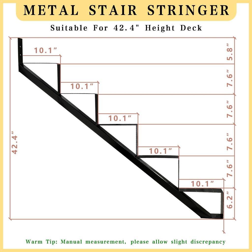 5 Step Metal Stair Step Steel Riser Stringers for 34.7" Height Deck, 3Packs