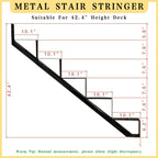 5 Step Metal Stair Step Steel Riser Stringers for 34.7" Height Deck, 3Packs