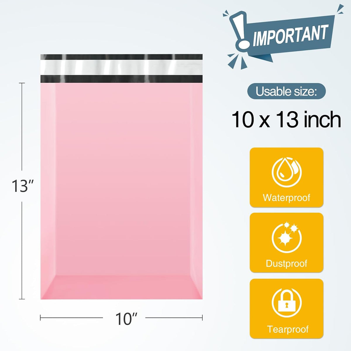 Light Pink Poly Mailers 10x13 for Small Business, Clothes, 200 Pack