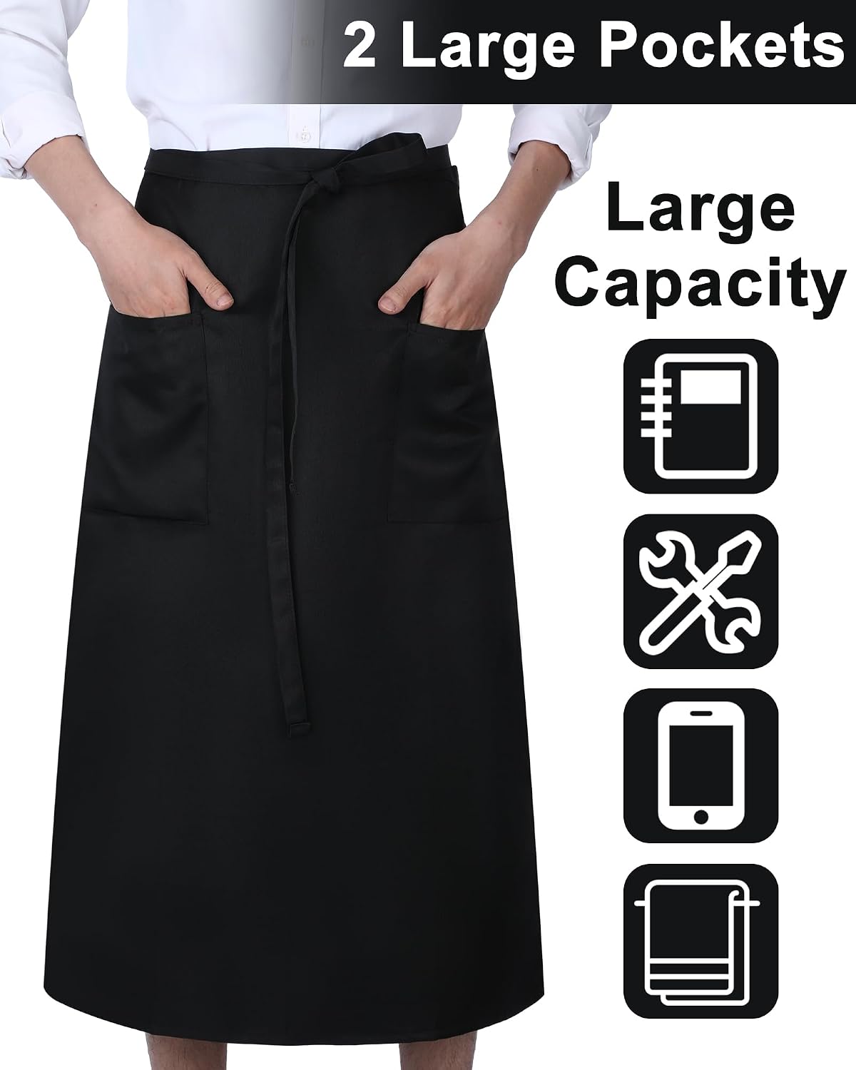 10 Pack Bistro Aprons 2 Pockets 32" Waterproof Half Waist