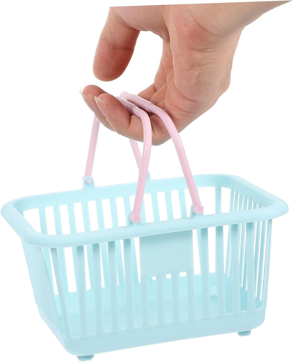 4 pack Mini Shopping Basket with Handles 6.29 X 5.11 X 3.46 in Plastic Storage Basket for Kids Playroom Bathroom