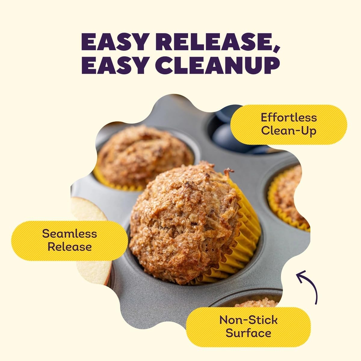 Silver Non-Stick Muffin Pan, Made Without PFAS, 12-Cup